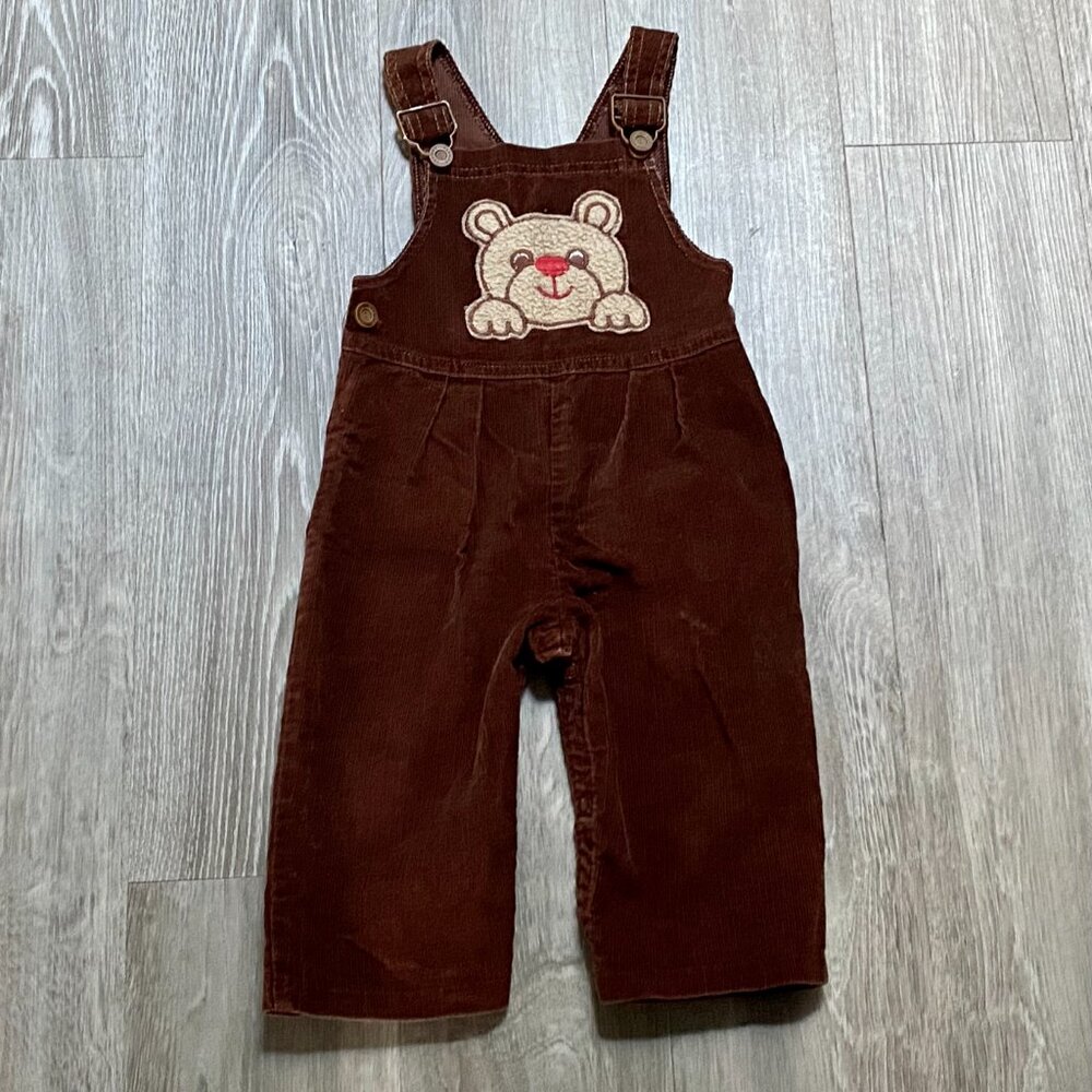 Vintage Carter's Brown Bear Applique Genuine Overalls Corduroy USA Made 18m